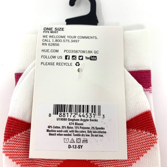 4/$25 3 PR Womens Hue Gingham Argyle Pink Socks OS - Picture 3 of 3